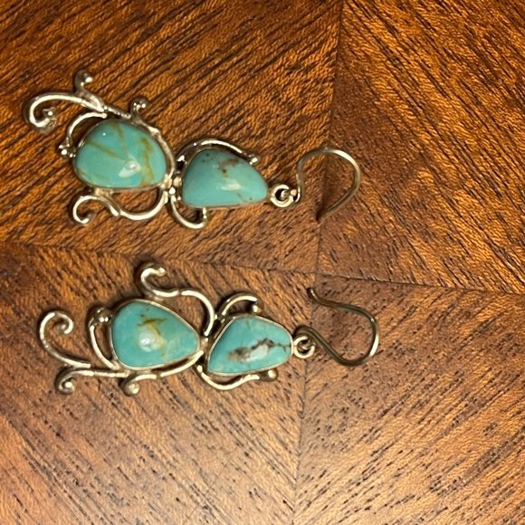 Mexico 925 Silver Turquoise Dangle Earrings - Picture 7 of 8